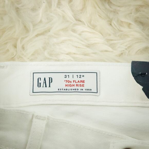 Gap 31 Size 12 White 70s Flare High Rise Stretch Button Zip Denim Jeans NEW - Picture 6 of 9